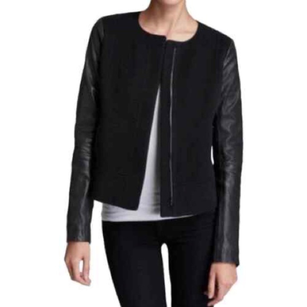 Vince Black Leather Sleeve Jacket